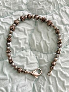 Sterling Silver Bali Beads and Peacock Pearls Bracelet